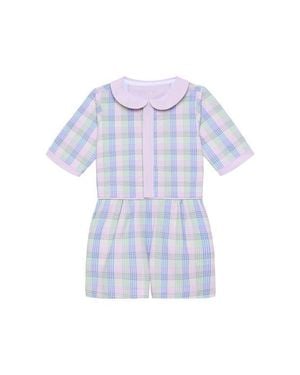 Courtside Kids Girls Floral Seersucker Romper - Blue