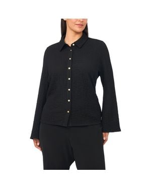 Halogen® Flare Sleeve Knit Button-Up Shirt - Black