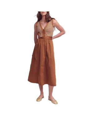 Boden Mira Zip Front Mixed Media Midi Dress - Brown