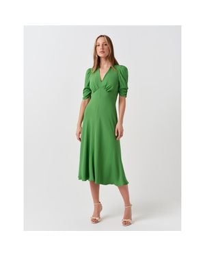 Ghost Mia Crepe V-Neck Midi Dress - Green