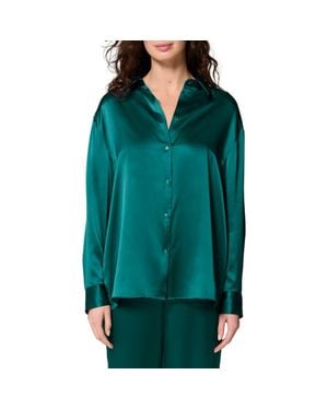 Simone Perele Love Me Silk Blend Button-Up Shirt - Green