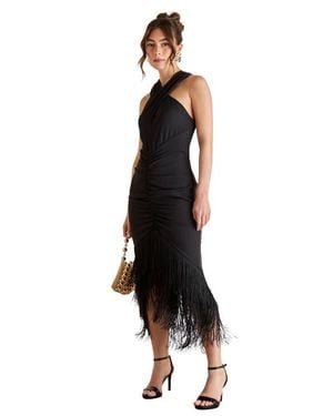 Coast Fringe Hem Cross Neck Midi Dress - Black