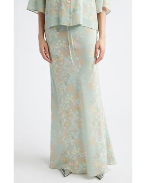 BERNADETTE Emily Floral Print Silk Maxi Skirt - Green