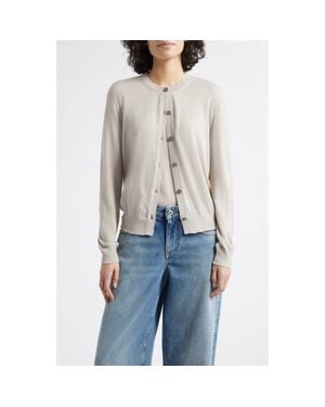 Johnstons of Elgin Honor Cashmere Crewneck Cardigan - Blue