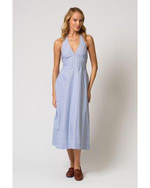Central Park West Ora Poplin Stripe Halter Dress - Blue