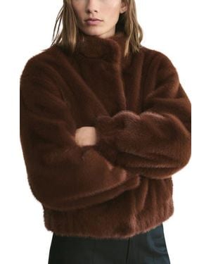 Mango Faux Fur Jacket - Brown