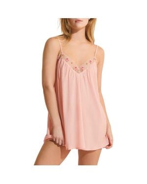 Etam Freesia Floral Lace Trim Swiss Dot Chemise - Pink