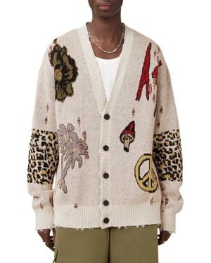 AllSaints Jay Distressed Jacquard Cardigan - Natural