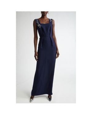 St. John Satin Back Crepe Dress With Bow & Shawl - Blue