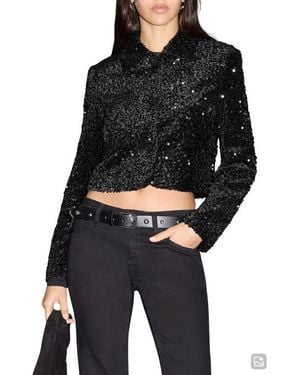 MANGO TEEN Sequin Embellished Crop Blazer - Black