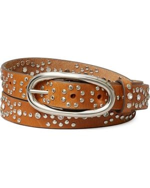 Tory Burch Pierced Studded Leather Buckle Belt - Brown
