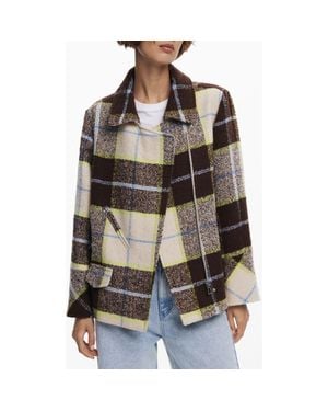 Desigual Check Plaid Short Overcoat - Gray