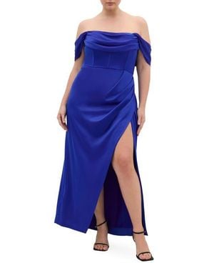 City Chic Forbidden Love Off The Shoulder Maxi Dress - Blue