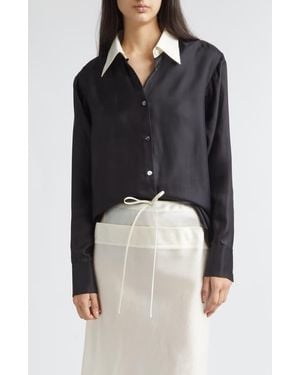 GIA STUDIOS Chiu Contrast Collar Satin Button-Up Shirt - Black