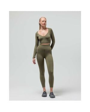 Reformer The V-Neck Long Sleeve Crop Top - Green