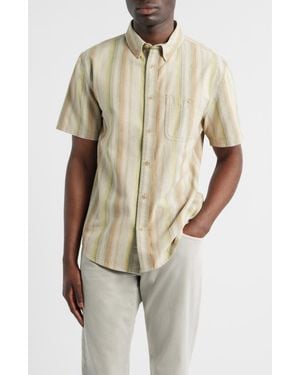 Pendleton Bayside Stripe Short Sleeve Cotton Button-Down Shirt - Metallic