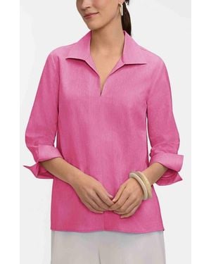 Foxcroft Agnes Linen Blend Top - Pink