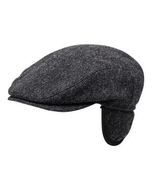 Wigéns Herringbone Wool Ivy Slim Cap With Earflaps - Black