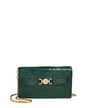 Versace Medusa Croc Embossed Leather Wallet On A Chain - Green