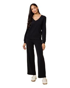 Softies Vintage Velvet V-Neck With Wide Leg Pant - Blue