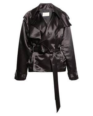 GRACE LING Claw Crop Liquid Satin Trench Coat - Black