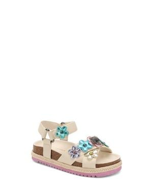 Kurt Geiger Kids' Mini Kensington Flower Espadrille Ankle Strap Platform Sandal - White
