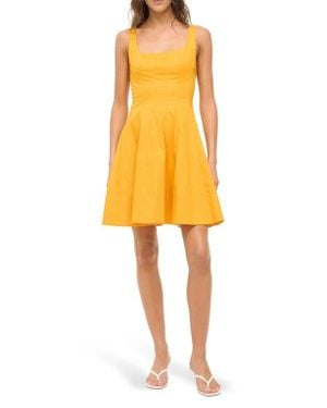 STAUD Wells Seamed Stretch Cotton Minidress - Yellow