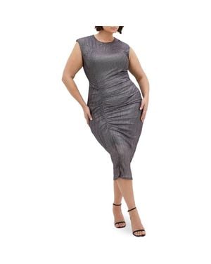 City Chic Starlit Cap Sleeve Ruched Body-Con Dress - Gray