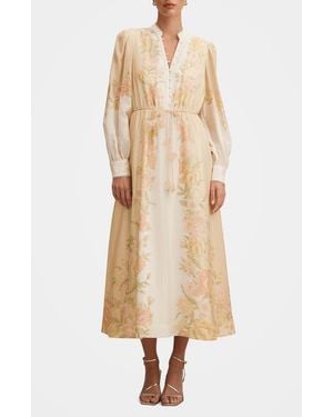 EVER NEW Courtney Placed Floral Long Sleeve Dress - Natural