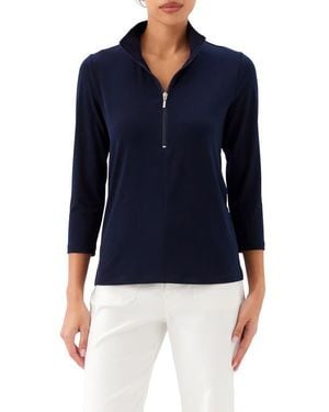 Karen Kane Quarter Zip Travel Jersey Pullover - Blue
