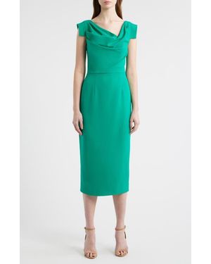 Black Halo Jacqueline Midi Gabardine Sheath Dress in White