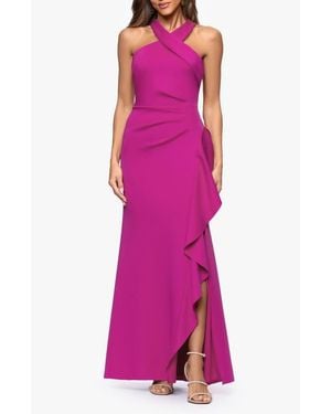 Xscape Evenings Ruffle Scuba Knit Gown - Pink