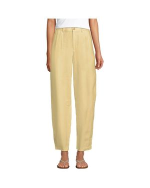 Lands' End Tall Linen High Rise Pleated Barrel Leg Ankle Pants - Yellow