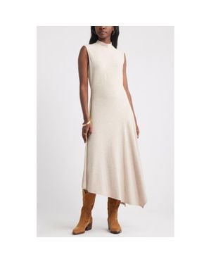 Treasure & Bond Mock Neck Asymmetrical Maxi Dress - Natural