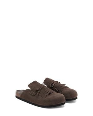 Mango Kiltie Fringe Clog - Brown