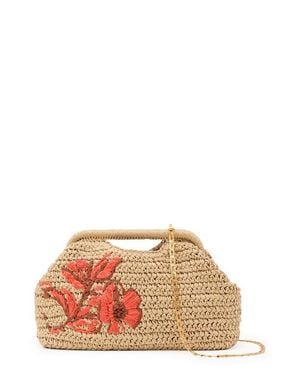 Reiss Gina Embroidered Straw Clutch - Natural