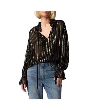 Equipment Farah Stripe Metallic Cutout Blouse - Black