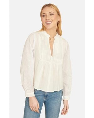 Yumi' Pleated Cotton Bib Shirt - White