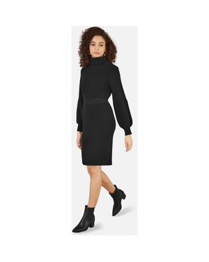 Yumi' Roll Neck Knitted Dress - Black