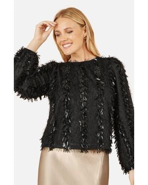 Yumi' Hanging Sequin Long Sleeve Top - Black