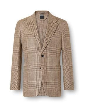 ZEGNA Prince Of Wales Plaid Silk, Linen & Wool Sport Coat - Brown