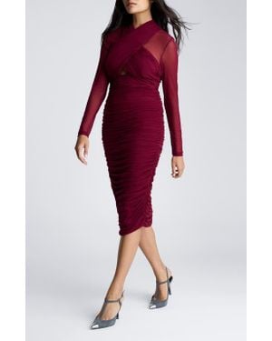 Kenneth Cole Twist Front Long Sleeve Cocktail Dress - Red