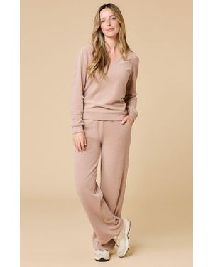 Softies Vintage Velvet V-Neck With Wide Leg Pant - Natural