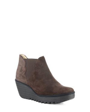 Fly London Yure Wedge Chelsea Leather Bootie - Brown