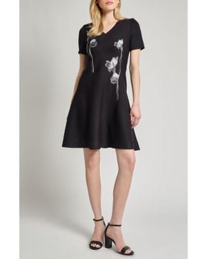 Misook Modern Fit & Flare Embroidery Minidress - Black