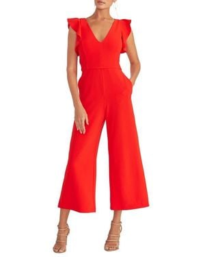 Rachel Roy Kate Ruffle Sleeve V-Neck Jumpsuit - Red
