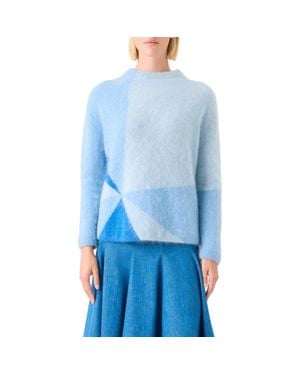 Akris Sunbeam Cashmere Intarsia Sweater - Blue