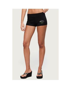 Edikted Brazil Rhinestone Low Rise Shorts - Black