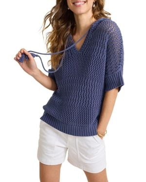 Tommy Bahama Zoe Open Stitch Cotton Hoodie - Blue