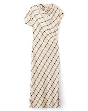 Mango Windowpane Check Asymmetric Dress - Natural